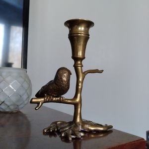 Vtg Brass Bird on Branch Candle Holder Mottahedeh India 6"